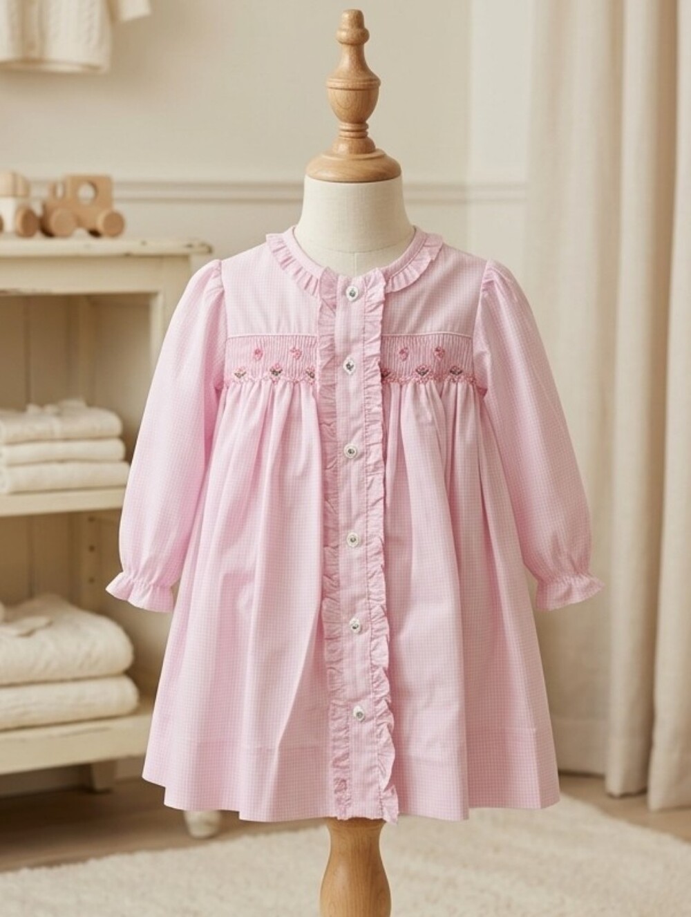 Petit Ami Microcheck Smocked Bow Dress | Size 3M